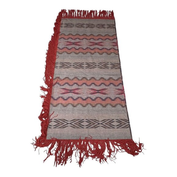 Vintage Handwoven Southwestern Fringed Rug 65" X 32" Buffet Topper Sofa Table - Picture 1 of 3